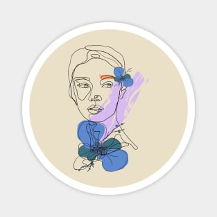 Abstract Face Girl with Flowers Magnet